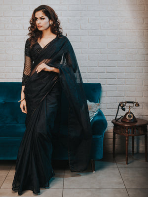 Midnight Blue Saree Set - M image