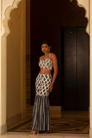 White and Blue Printed Sharara Set image 2