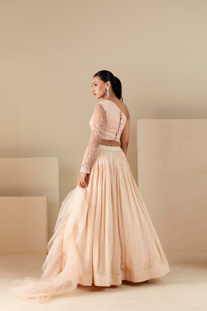Peach Georgette One Shoulder Lehenga Set image 1
