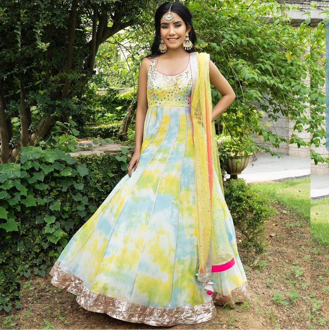 blue and yellow tie dye dress Anarkali Sequin Dresses Mugler long-sleeve Mini Dress Color:BLACK & WHITE Swirls of allover tie