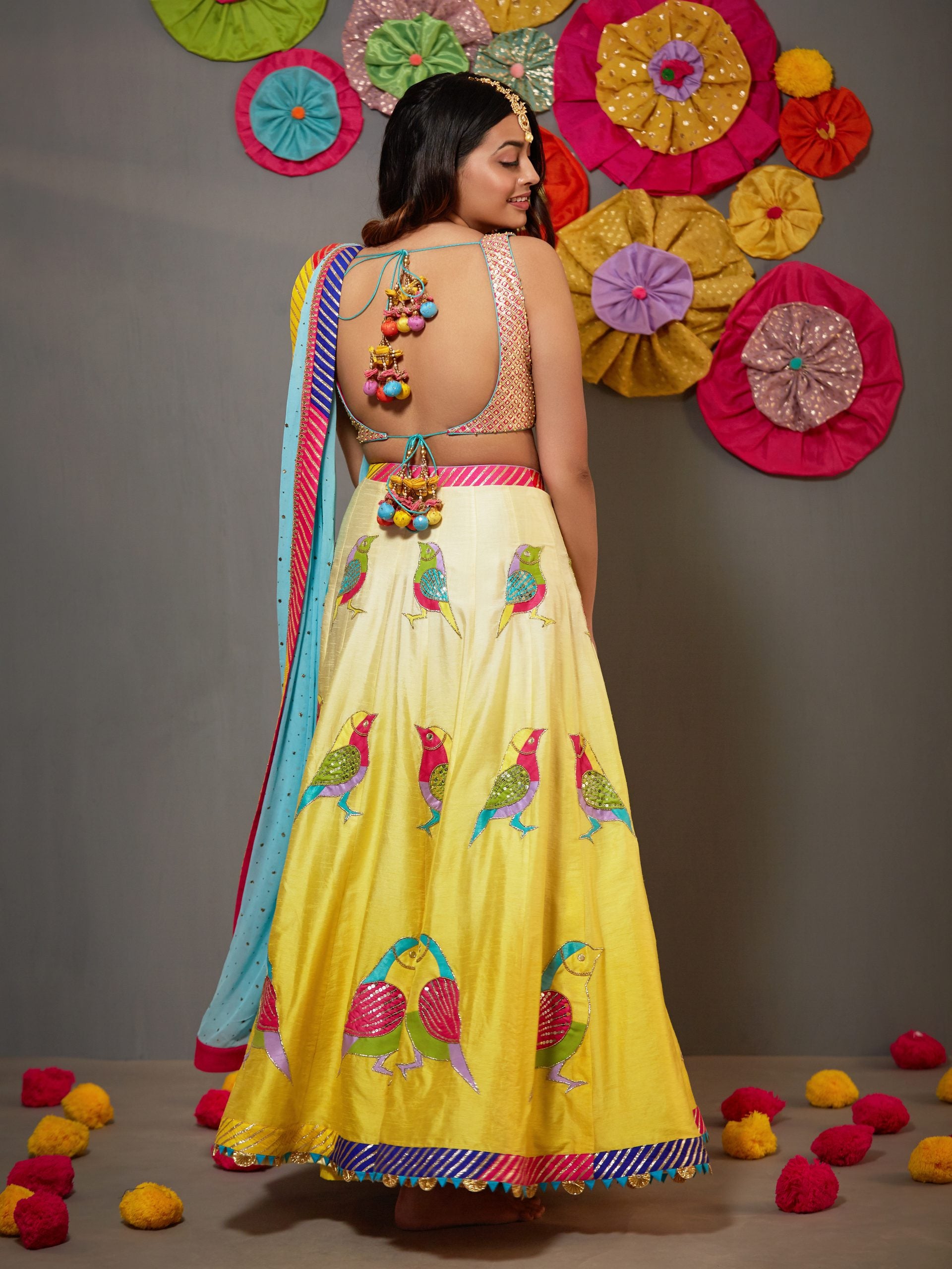 Shaded Yellow Lehenga with Pink Gota and Sequins Choli Set image 1
