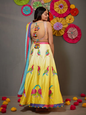 Shaded Yellow Lehenga with Pink Gota and Sequins Choli Set image 1