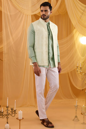 Mint Green Embroidered Indo Western Set - XL image