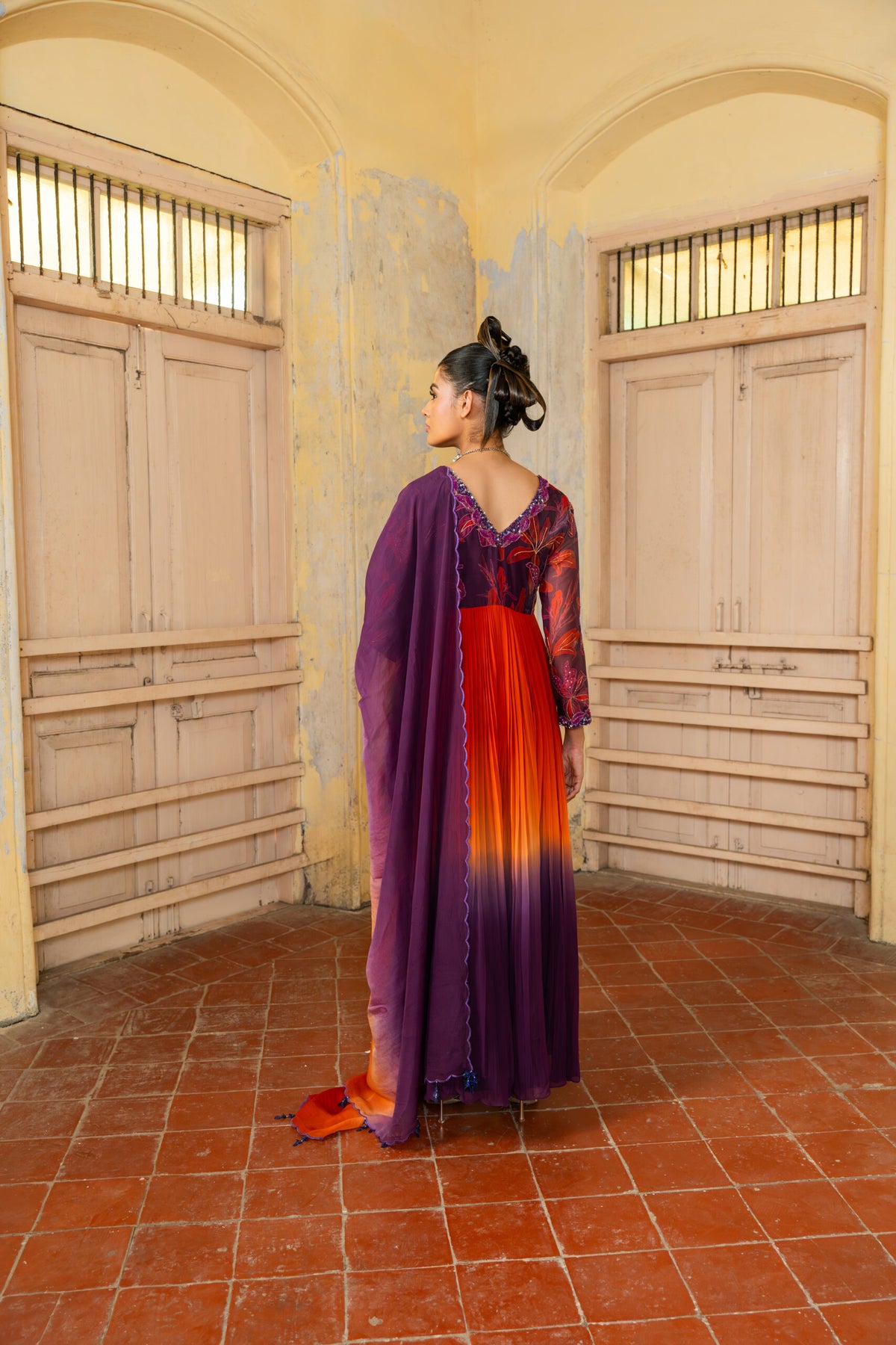 Crimson Bloom Shaded Flared Dress image 1