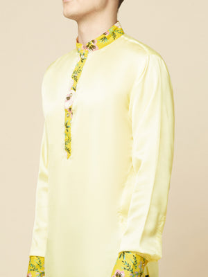 Lime Yellow Art Silk Kurta image 5