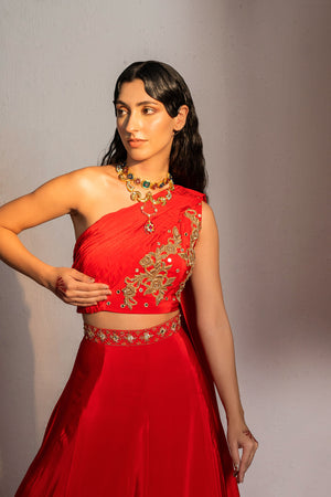 Red Embroidered Lehenga Set image 1