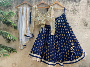 Midnight Blue and Mirror Work Lehenga Set image 1