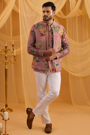 Lilac Floral Print Indowestern Set image 0