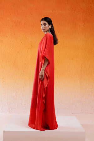 Scarlet Red Embroidered Kaftan image 2