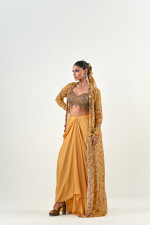 M YELLOW DHOTI WITH EMBROIDERED JACKET image 4