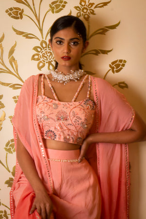 Baby Pink Sharara Set With Shrug image 3