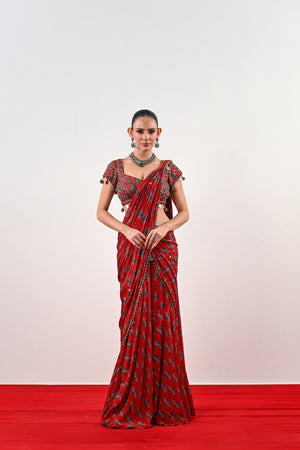 S PRE STITCHED SAREE PAIRED WITH EMBROIDERED BLOUSE image 0