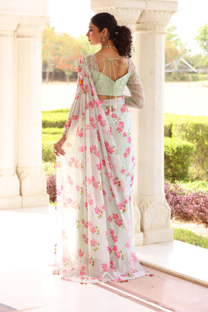 Floral Printed Pre-Drape Saree image 21
