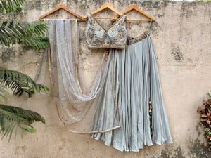Grey Box Pleated Lehenga Set image 5
