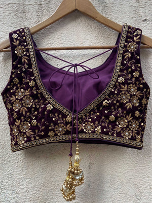Wine Velvet Lehenga Set image 3