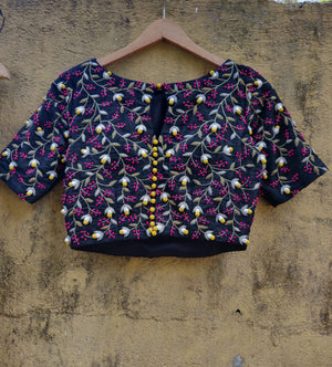 Black Ruffle Sari with Black Embroidered Blouse image 2