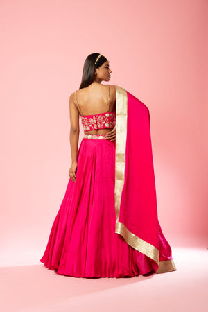 Hot Pink Embroidered Lehenga Set image 1