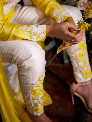 Yellow and White Pant Saree image 3