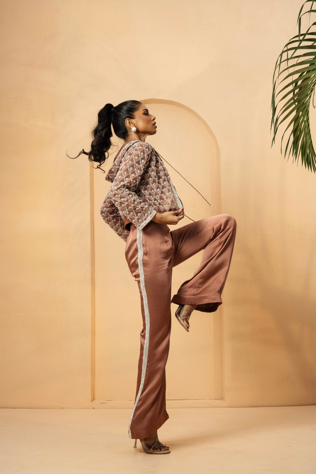 Metallic Rose Gold Embellished Co-ord Set image 1