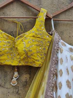 White and Yellow Ruffle Lehenga image 2