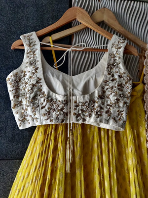 Yellow and Ivory Lehenga Set image 1