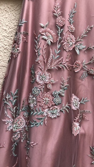 Dust Pink Embroidered Lehenga with Mint Green Blouse image 3