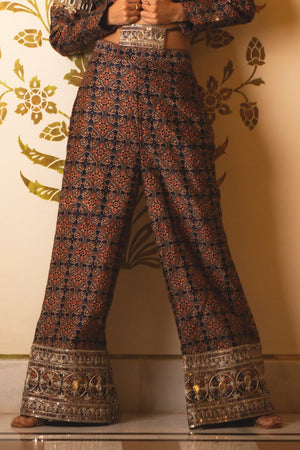Ajrakh Print Tie-at-Waist Blouse and Skirt Set image 1