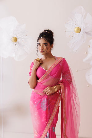 Pink Net Saree image 2