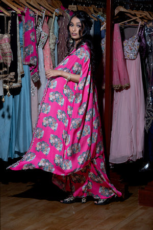 Fuchsia Pink Floral Draped Skirt and Cape Set image 3
