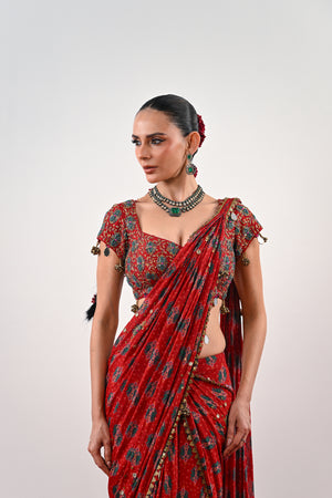 S PRE STITCHED SAREE PAIRED WITH EMBROIDERED BLOUSE image 4