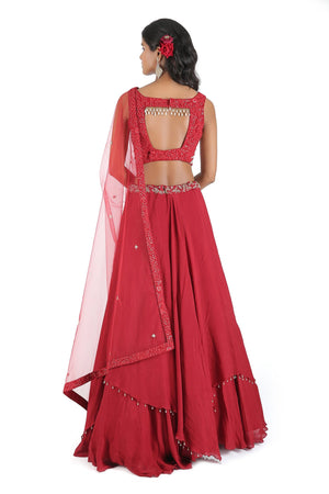 Maroon Georgette Crepe Lehenga Set image 2