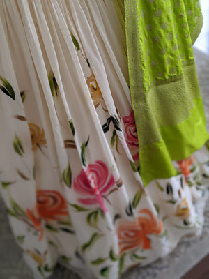 Ivory Floral Lehenga with Fuchsia Blouse image 5