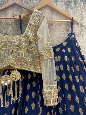 Midnight Blue and Mirror Work Lehenga Set image 5