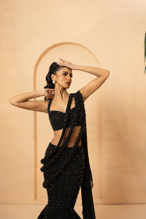 Black Crystal Embellished Fishtail Lehenga image 2