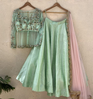 Mint Green Lehenga with Powder Pink Dupatta image 2