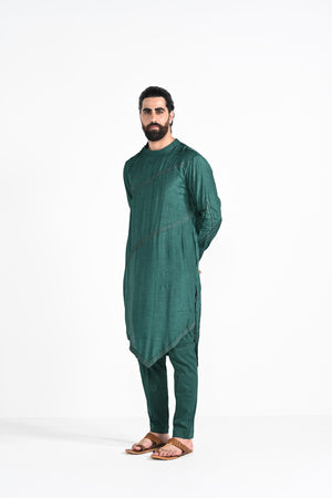 Bottle Green Jhaal Work Nehru with Zari Stitchline Detail Kurta Set image 7