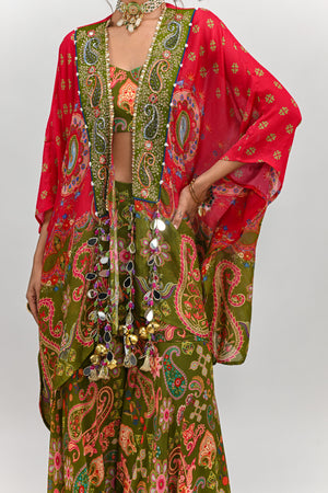Olive Highlighted Sharara Bralette Paired With Dual Print Toga image 2