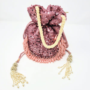 Pink Potli Bag with Sequins and Pearls image 0