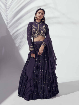 Purple Georgette Crepe Lehenga Set - M image