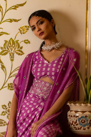 Purple Lotus Print Dress image 4