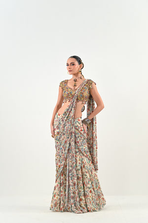 IB PRE STITCHED SAREE PAIRED WITH EMBROIDERED BLOUSE image 4