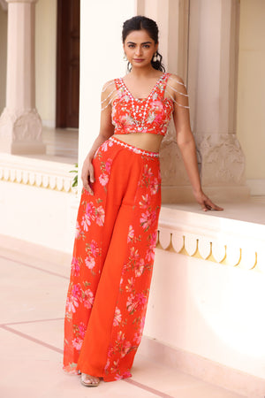 Printed Chiffon Flare Pant Set image 2