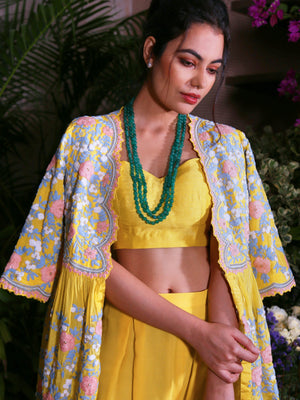 Yellow Indo Western Saree image 2