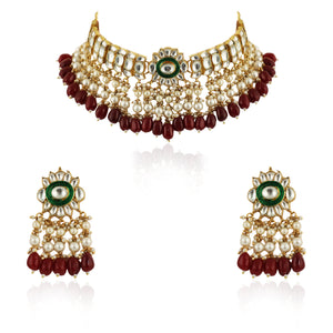 Red And Green Beaded Necklace Set image 2