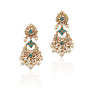 Sky Blue & White Gold-Plated Jadtar Long Necklace Set image 1