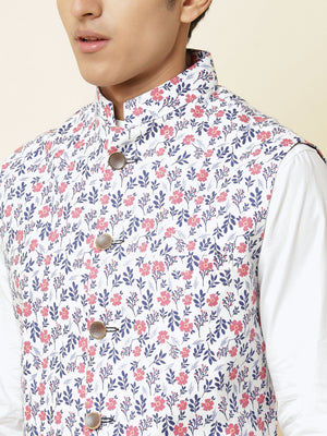 White Floral Print Bundi Jacket image 1