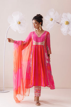 Pink and Orange Dori Work Kurta Set image 8