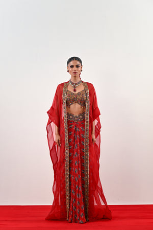 S DHOTI SET WITH EMBROIDERED BLOUSE AND ORGANZA JACKET - XL image