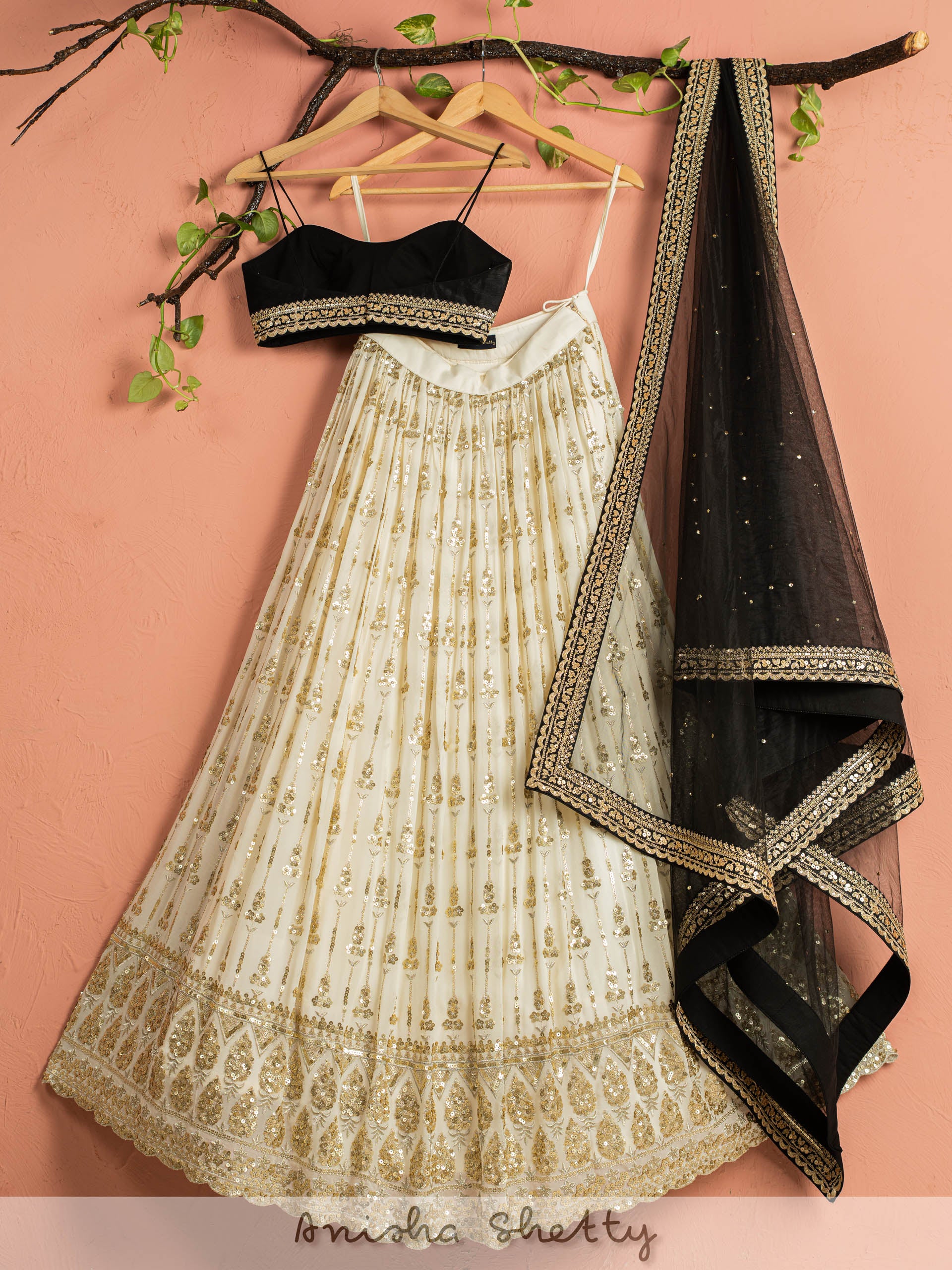 Ivory and Black Shimmer Lehenga Set image 1