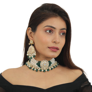 Dark Green Line Beaded Choker set image 2